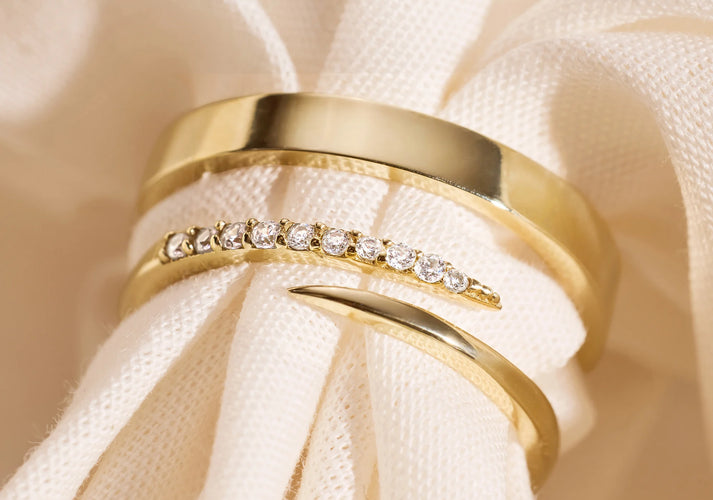 Tov Essentials Brede Claw Zirkonia Ringen Set 14 Karaat Goud