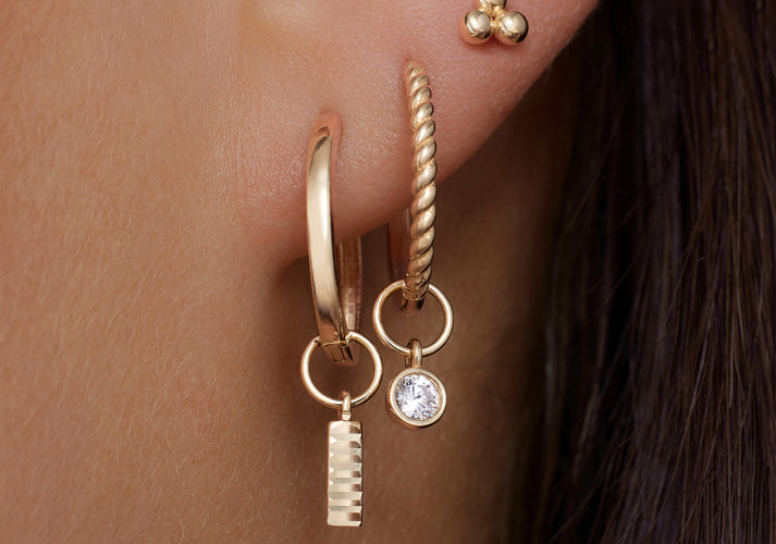 Tov Essentials Brede Diamond Cut Staaf Oorbel Bedel 14 Karaat Goud