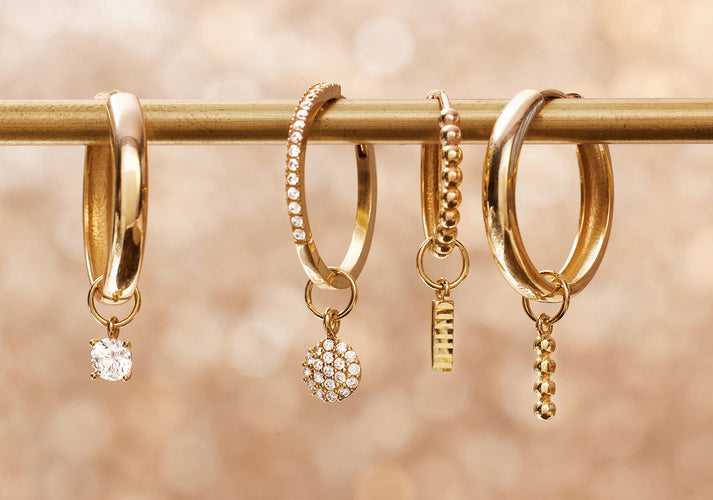 Tov Essentials Brede Diamond Cut Staaf Oorbel Bedel 14 Karaat Goud