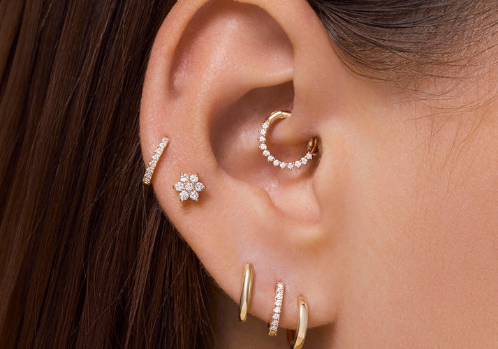 Tov Essentials Diamant Bloem Piercing (0.10 Ct) 14 Karaat Goud Met Diamanten