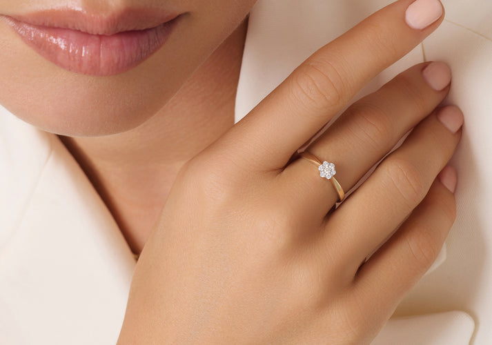 Tov Essentials Diamant Cluster Tapered Ring (0.15 Ct) 14 Karaat Goud Met Diamanten