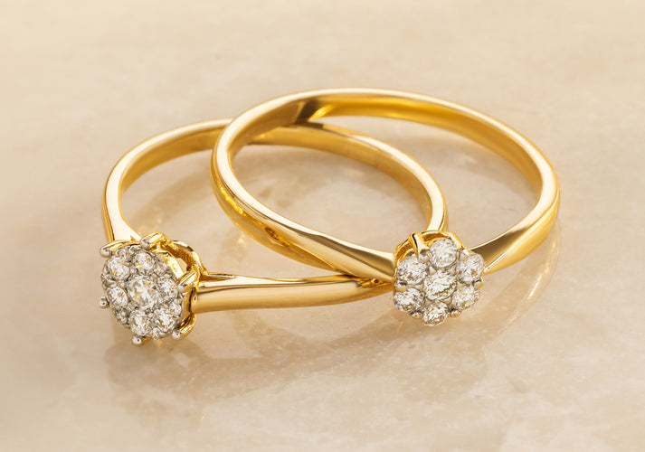 Tov Essentials Diamant Cluster Tapered Ring (0.15 Ct) 14 Karaat Goud Met Diamanten