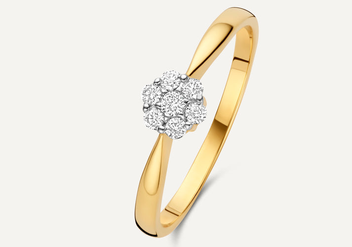 tov essentials Diamant Cluster Tapered Ring (0.15 ct) 14 Karaat Goud met Diamanten