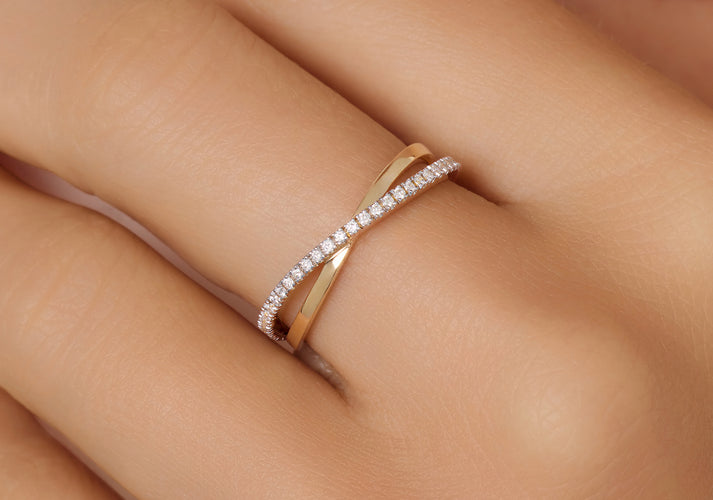 Tov Essentials Diamant Crossover Ring (0.15 Ct) 14 Karaat Goud Met Diamanten
