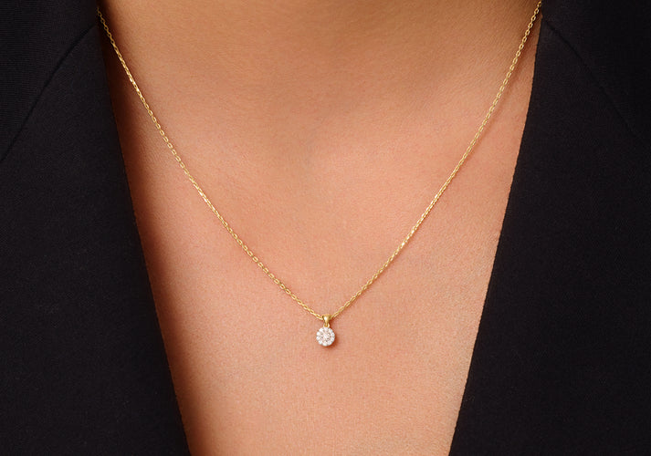 Tov Essentials Diamant Halo Linked Pendant Ketting (0.05 Ct) 14 Karaat Goud Met Diamanten