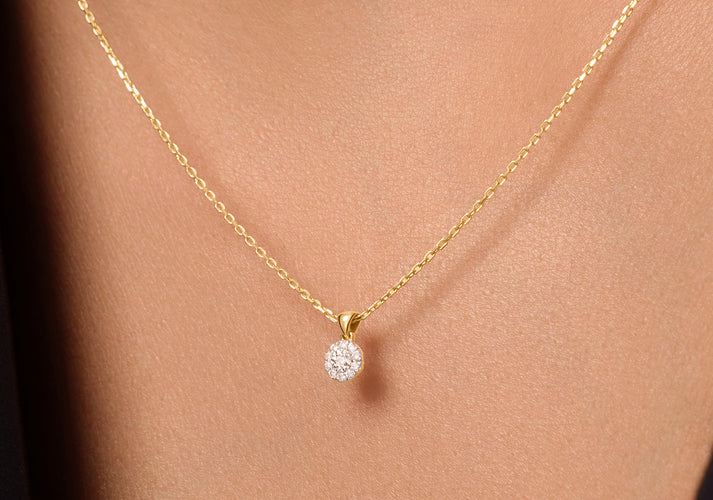 Tov Essentials Diamant Halo Linked Pendant Ketting (0.05 Ct) 14 Karaat Goud Met Diamanten