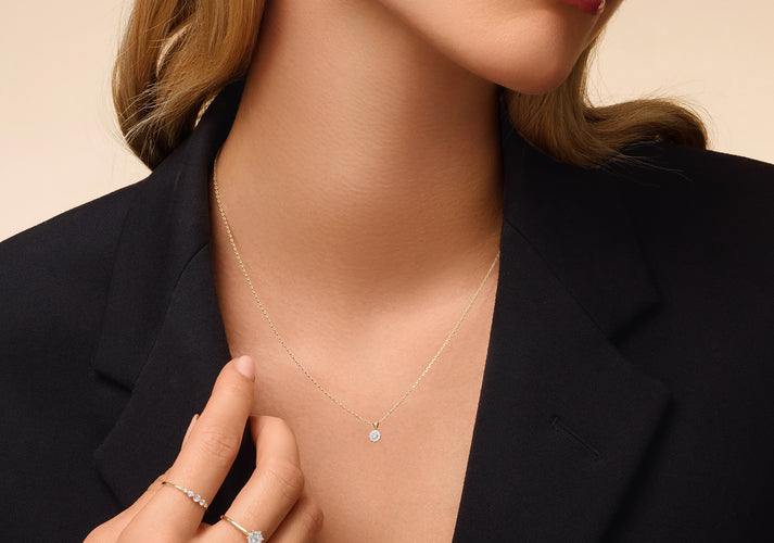 Tov Essentials Diamant Halo Linked Pendant Ketting (0.05 Ct) 14 Karaat Goud Met Diamanten