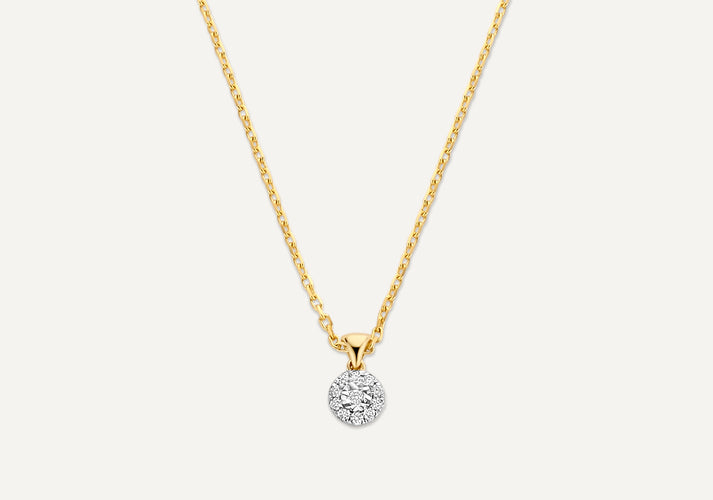 tov essentials Diamant Halo Linked Pendant Ketting (0.05 ct) 14 Karaat Goud met Diamanten