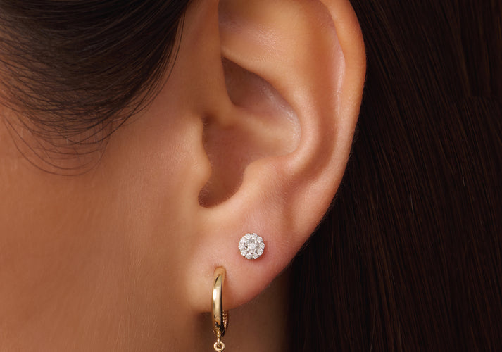 Tov Essentials Diamant Halo Oorknopjes (0.09 Ct) 14 Karaat Goud Met Diamanten