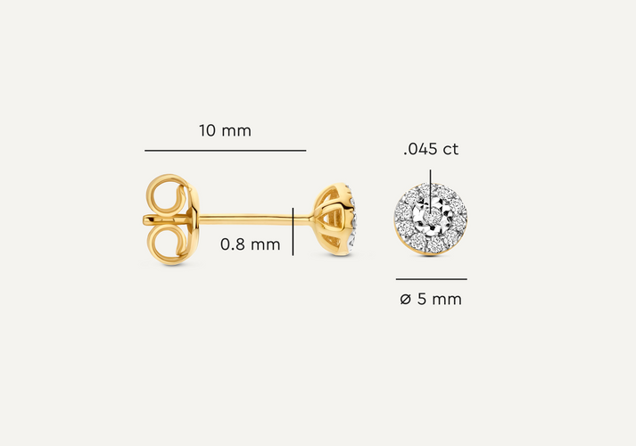 Tov Essentials Diamant Halo Oorknopjes (0.09 Ct) 14 Karaat Goud Met Diamanten