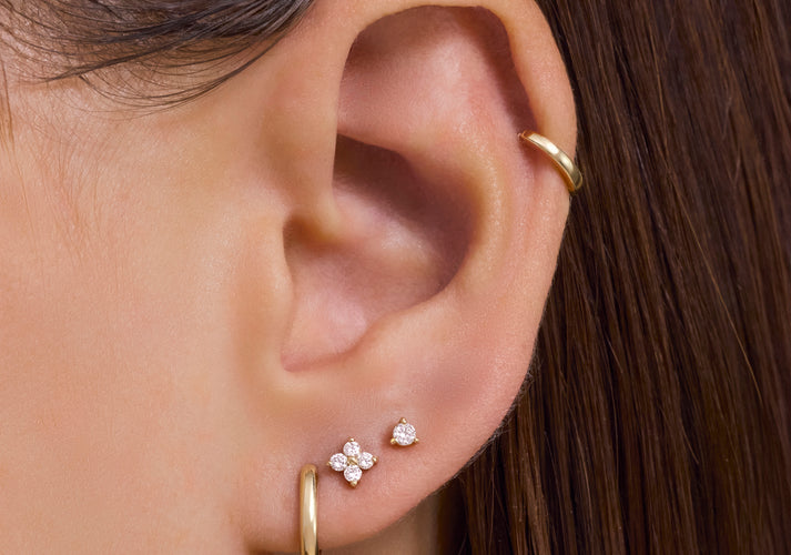 Tov Essentials Diamant Klaver Piercing (0.07 Ct) 14 Karaat Goud Met Diamanten