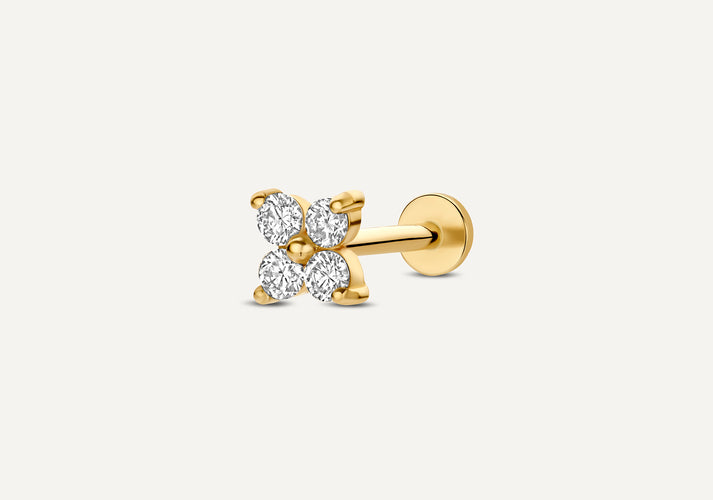 tov essentials Diamant Klaver Piercing (0.07 ct) 14 Karaat Goud met Diamanten