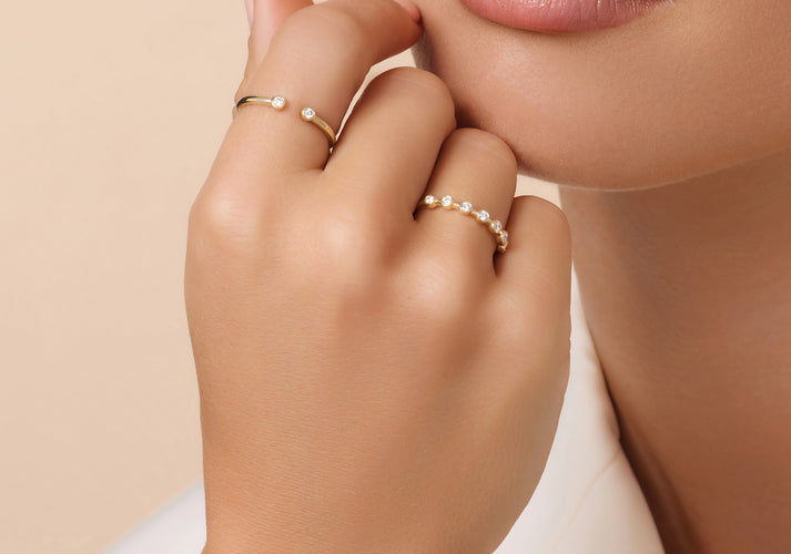 Tov Essentials Diamant Open Aanschuifring (0.05 Ct) 14 Karaat Goud Met Diamanten