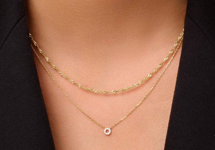 Tov Essentials Diamant Open Halo Pendant Ketting (0.05 Ct) 14 Karaat Goud Met Diamanten