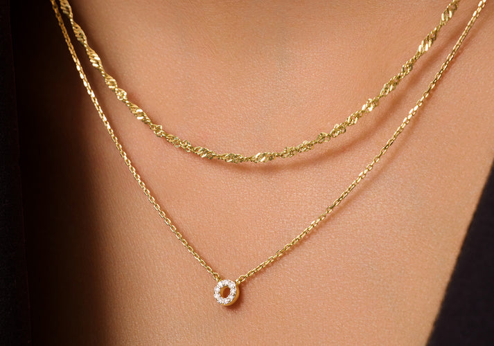 Tov Essentials Diamant Open Halo Pendant Ketting (0.05 Ct) 14 Karaat Goud Met Diamanten