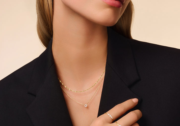 Tov Essentials Diamant Open Halo Pendant Ketting (0.05 Ct) 14 Karaat Goud Met Diamanten