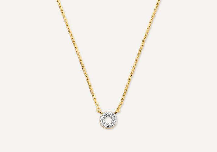 tov essentials Diamant Open Halo Pendant Ketting (0.05 ct) 14 Karaat Goud met Diamanten