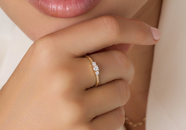 Tov Essentials Diamant Trilogie Ring (0.15 Ct) 14 Karaat Goud Met Diamanten