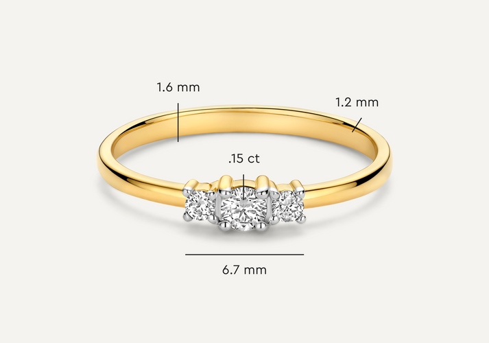 Tov Essentials Diamant Trilogie Ring (0.15 Ct) 14 Karaat Goud Met Diamanten
