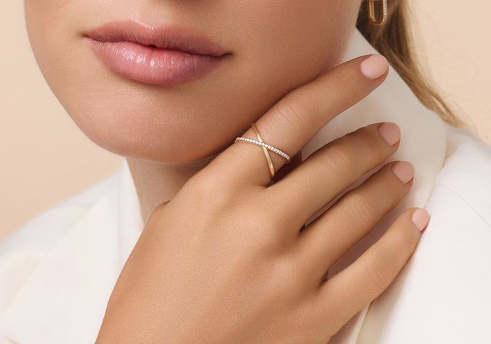 Tov Essentials Diamant X Ring (0.05 Ct) 14 Karaat Goud Met Diamanten