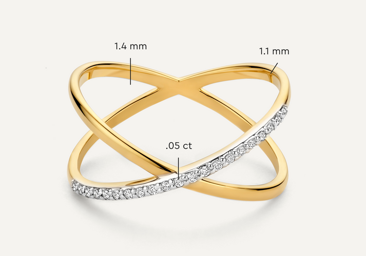 Tov Essentials Diamant X Ring (0.05 Ct) 14 Karaat Goud Met Diamanten