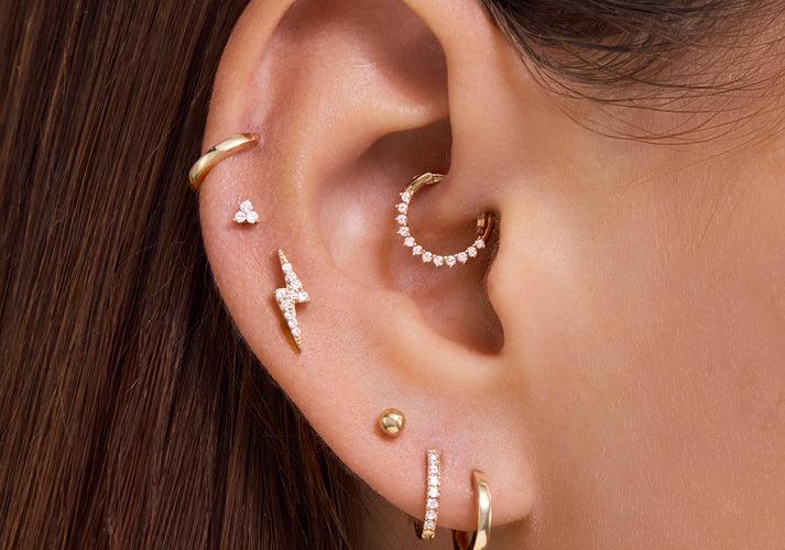 Tov Essentials Diamond Lotus Bar Piercing Set (0.02 Ct) 14 Karaat Goud Met Diamanten