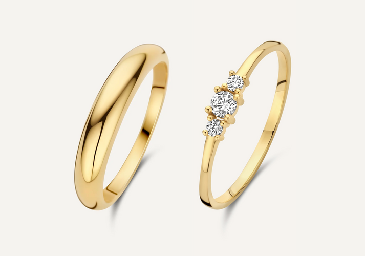 tov essentials Dome Trilogie Zirkonia Ringen Set 14 Karaat Goud