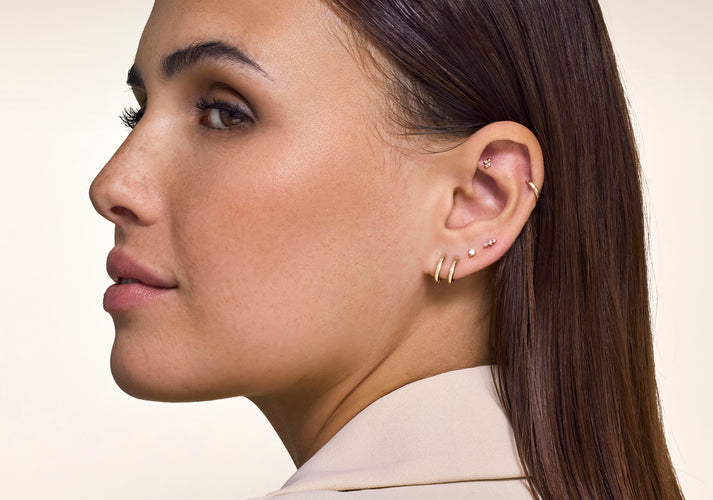 Tov Essentials Drievoudige Diamant Staaf Piercing (0.02 Ct) 14 Karaat Goud Met Diamanten