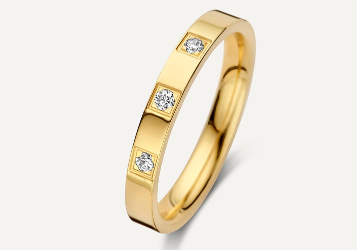 tov essentials Drievoudige Zirkonia Band Ring 14 Karaat Goud