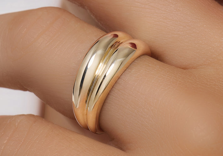 Tov Essentials Dubbele Curvy Dome Ring 14 Karaat Goud