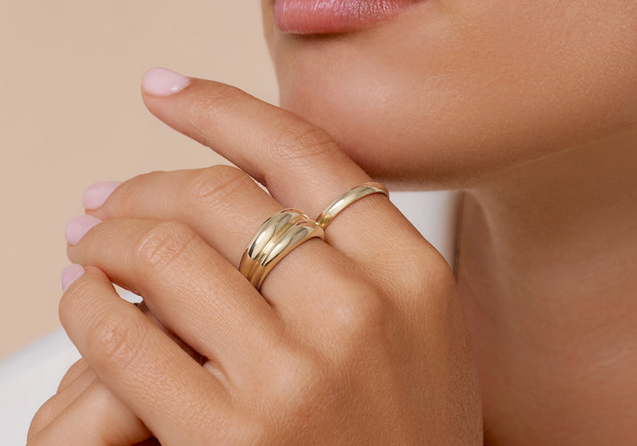 Tov Essentials Dubbele Curvy Dome Ring 14 Karaat Goud