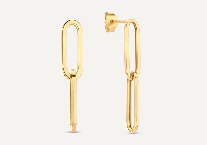 tov essentials Dubbele Paperclip Oorhangers 14 Karaat Goud
