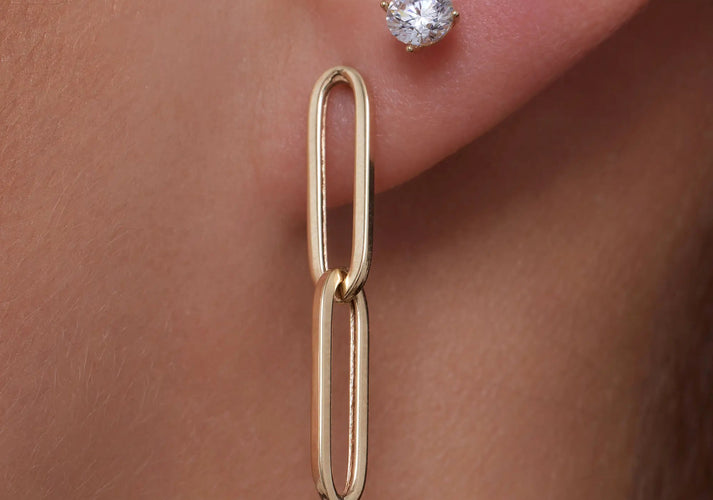 Tov Essentials Dubbele Paperclip Zirkonia Oorbellen Set 14 Karaat Goud