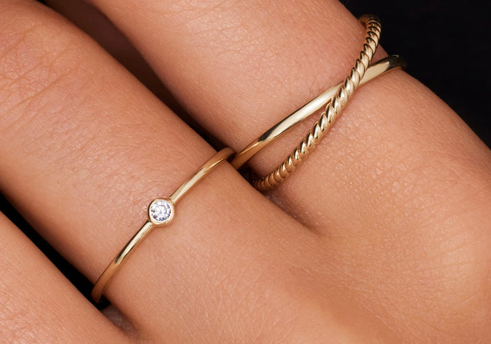 Tov Essentials Duo Gedraaide Zirkonia Ringen Set 14 Karaat Goud