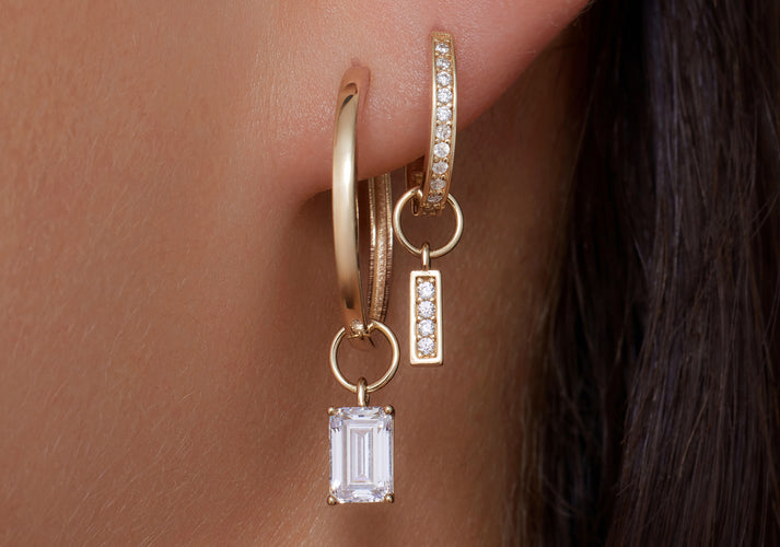 Tov Essentials Emerald Cut Zirkonia Oorbel Bedel 14 Karaat Goud