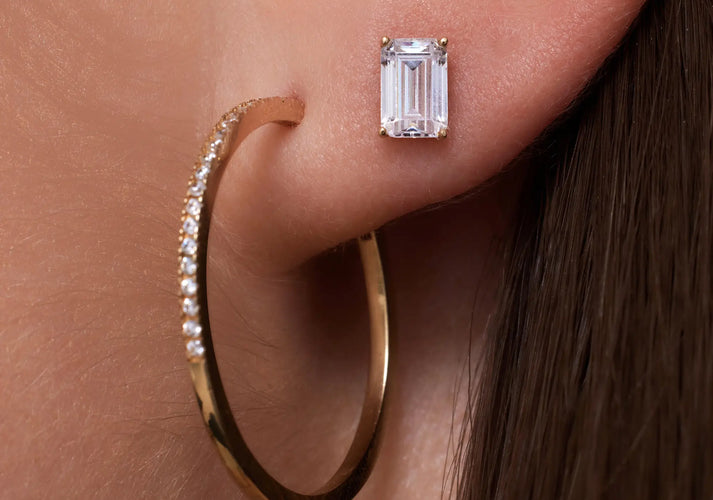 Tov Essentials Emerald Cut Zirkonia Oorknopjes 14 Karaat Goud