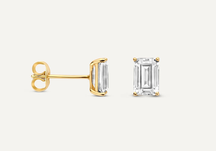 Tov Essentials Emerald Cut Zirkonia Oorknopjes 14 Karaat Goud