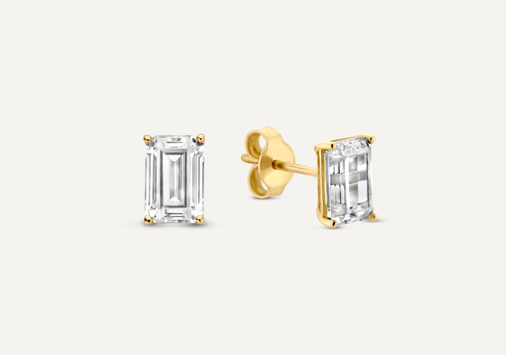 tov essentials Emerald Cut Zirkonia Oorknopjes 14 Karaat Goud tov essentials Emerald Cut Zirkonia Oorknopjes 14 Karaat Goud