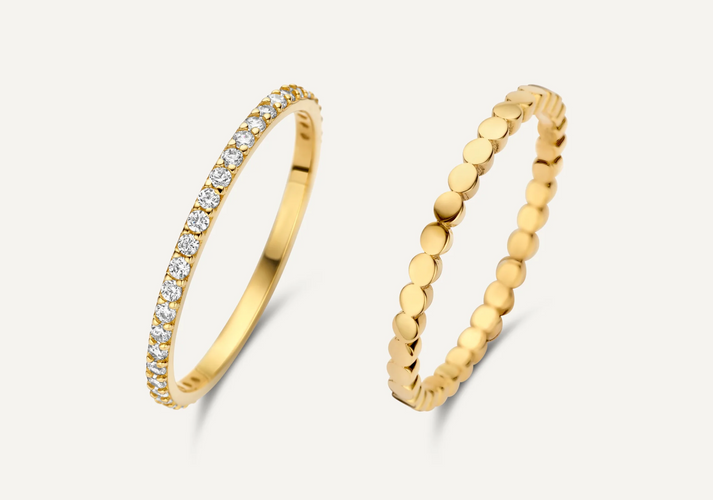 tov essentials Essential Zirkonia Bezel Dot Eternity Ringen Set 14 Karaat Goud