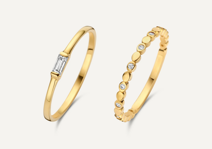 tov essentials Eternity Baguette Zirkonia Ringen Set 14 Karaat Goud