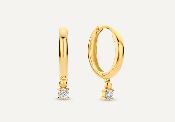 tov essentials Four Prong Diamant Bedel Hoop Oorbellen (0.10 ct) 14 Karaat Goud met Diamant