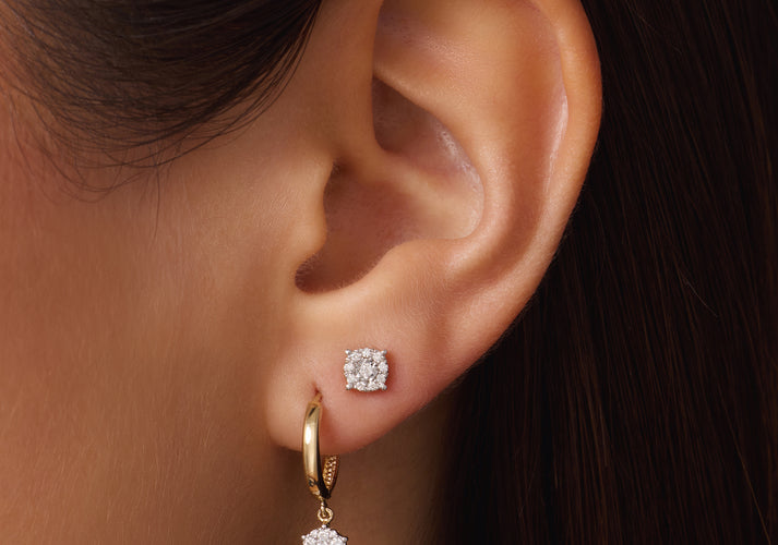 Tov Essentials Four Prong Diamant Halo Oorknopjes (0.10 Ct) 14 Karaat Goud Met Diamanten