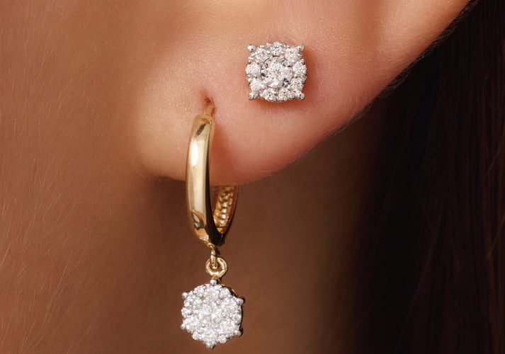 Tov Essentials Four Prong Diamant Halo Oorknopjes (0.10 Ct) 14 Karaat Goud Met Diamanten