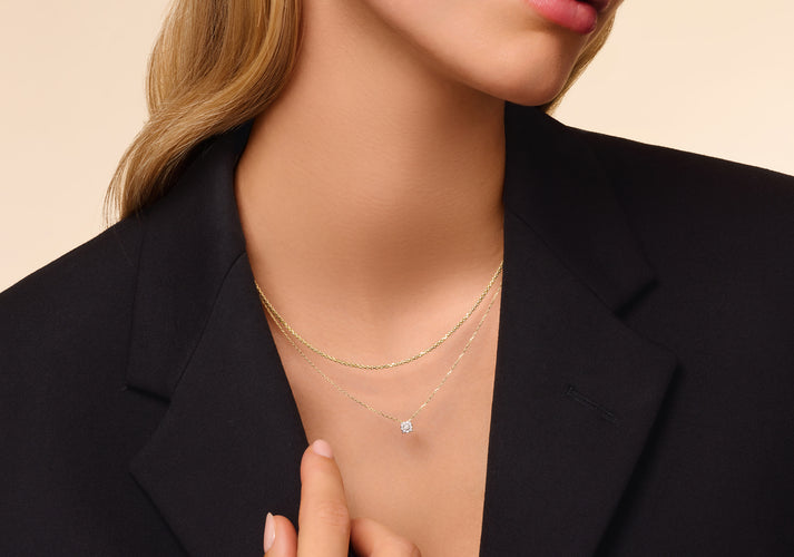 Tov Essentials Four Prong Diamant Halo Pendant Ketting (0.05 Ct) 14 Karaat Goud Met Diamanten