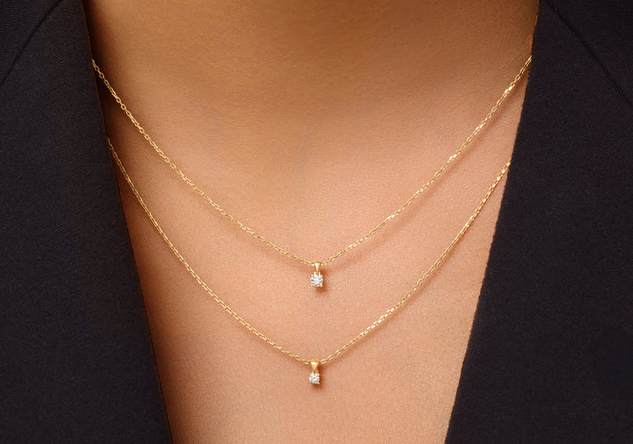 Tov Essentials Four Prong Diamant Linked Pendant Ketting (0.05 Ct) 14 Karaat Goud Met Diamant