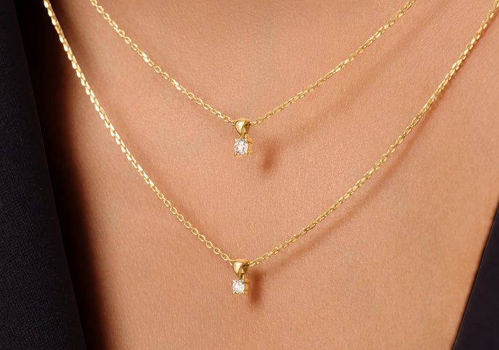 Tov Essentials Four Prong Diamant Linked Pendant Ketting (0.05 Ct) 14 Karaat Goud Met Diamant