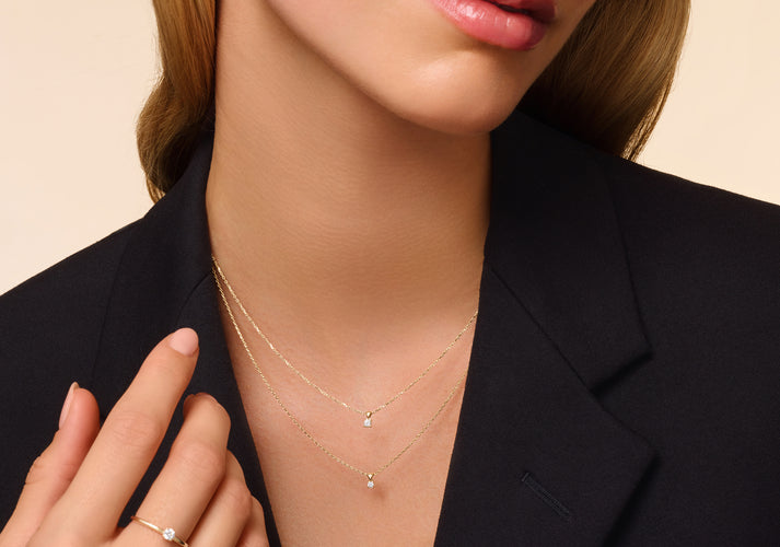 Tov Essentials Four Prong Diamant Linked Pendant Ketting (0.05 Ct) 14 Karaat Goud Met Diamant