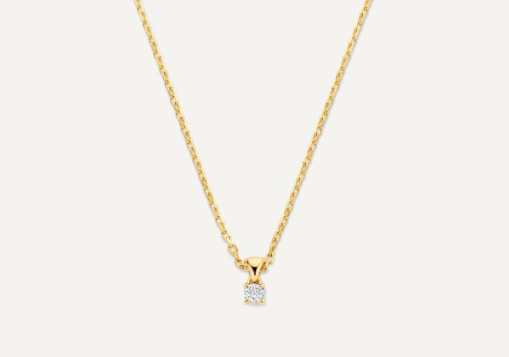 tov essentials Four Prong Diamant Linked Pendant Ketting (0.05 ct) 14 Karaat Goud met Diamant