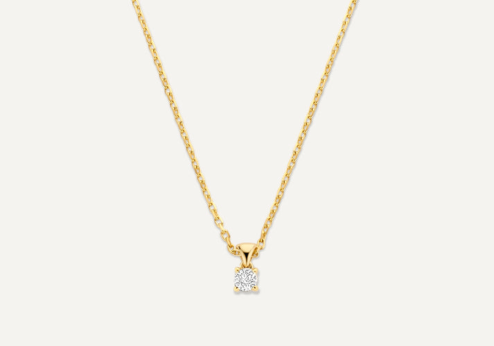 tov essentials Four Prong Diamant Linked Pendant Ketting (0.07 ct) 14 Karaat Goud met Diamant