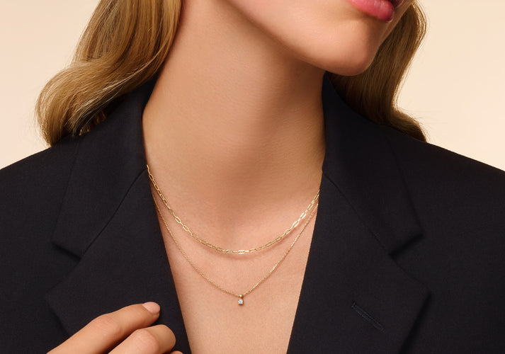 Tov Essentials Four Prong Diamant Linked Pendant Ketting (0.08 Ct) 14 Karaat Goud Met Diamant